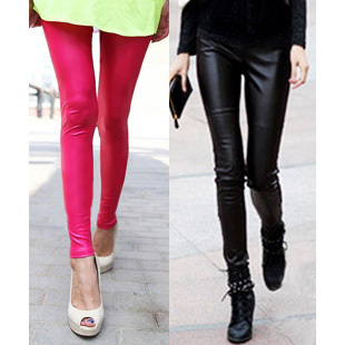 Fashion elastic matt skinny pants pencil pants leather pants female legging faux leather pants