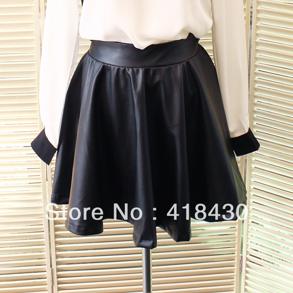 Fashion elegant elastic waist PU expansion skirt fluffy short skirt leather skirt bust skirt