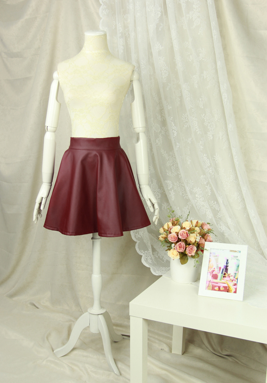 Fashion elegant elastic waist PU expansion skirt fluffy short skirt leather skirt bust skirt