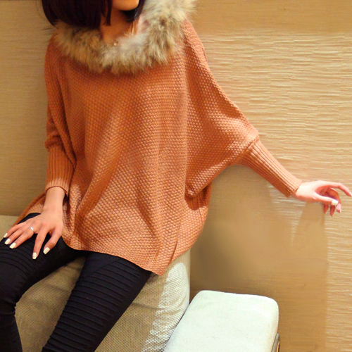 Fashion elegant raccoon fur loose pullover o-neck sweater outerwear female sweater