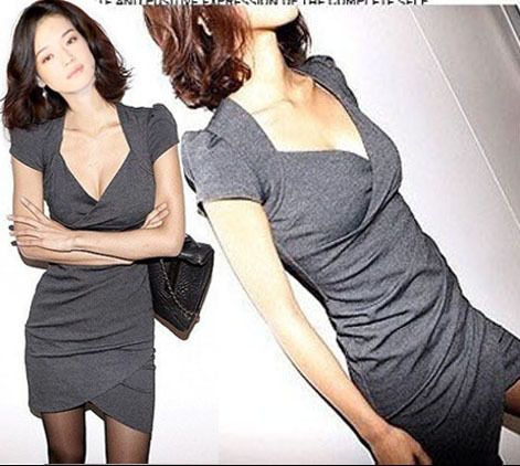 Fashion elegant sexy grey racerback white collar dresses ol skirt clothes