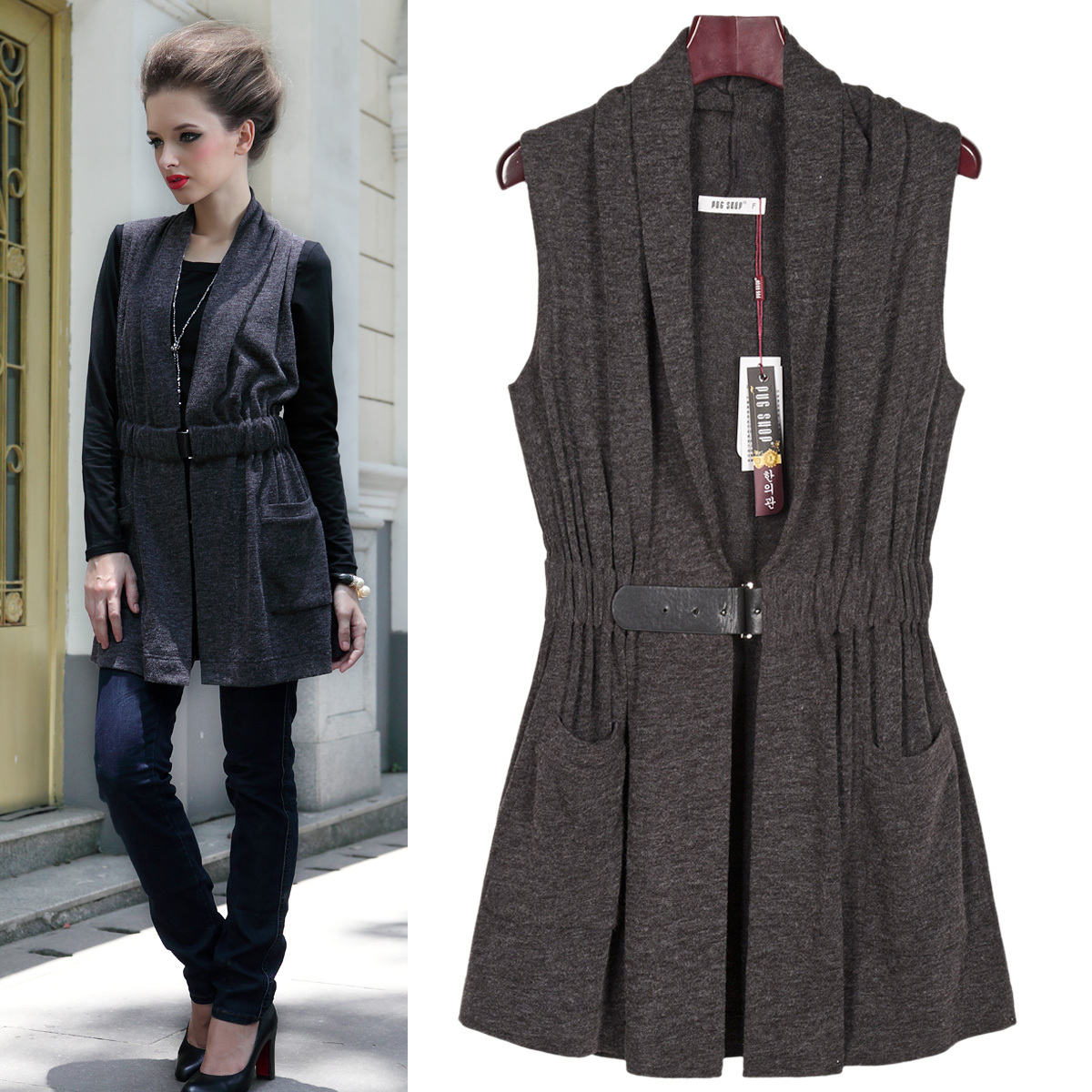 Fashion elegant women's all-match vest outerwear autumn one-piece dress