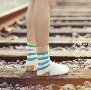 Fashion elegant women socks sock stripe color block decoration women's knee-high socks