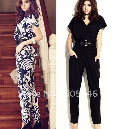 Fashion Elegant Women Spring Summer Short Sleeve Long Jumpsuits Romper Pants Floral Solid 2 Patterns Floral Solid M L With Belt