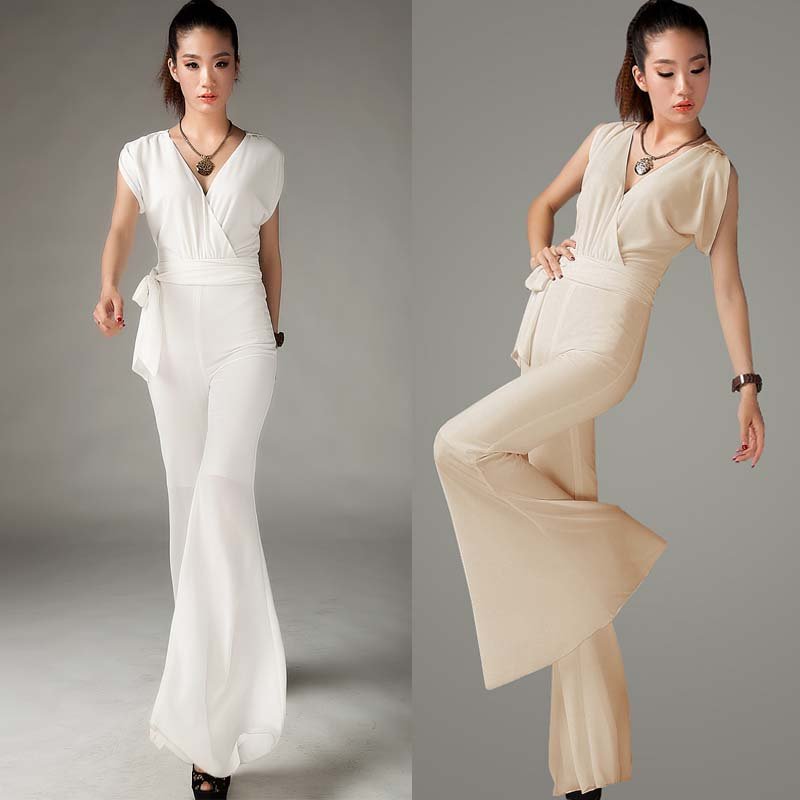 fashion elegant XXXL plus size  summer 2012  slim white  V-neck  short sleeve chiffon jumpsuit wide leg pants casual trousers