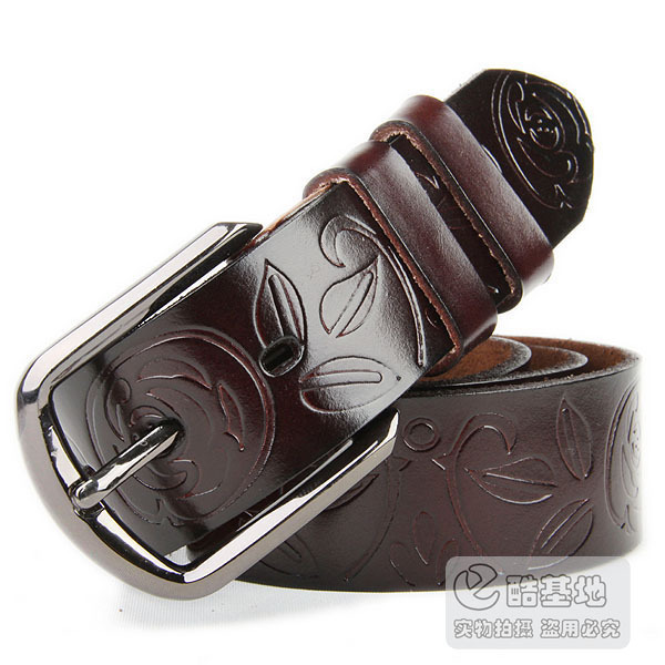 Fashion embossed flower genuine cowhide leather pin buckle casual women's belt strap