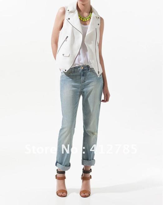 Fashion Europe Women's Zipper Turn-down Collar Linen Woven Vest Sleeveless Motorcycle Waistcoat