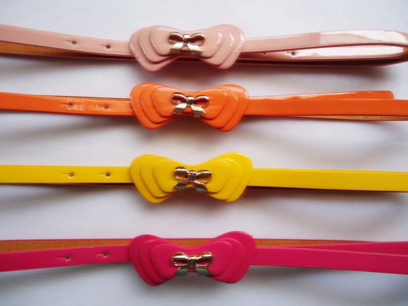 Fashion exquisite bow japanned leather belt of female spring and summer candy color small strap skirt accessories belt