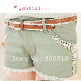 fashion   factor provide   pearl decoration   lace woman  shorts    hot pants  for woman  free shipping retail/wholesale