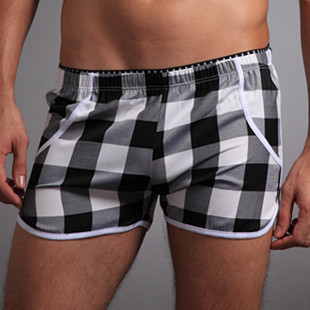 Fashion fashion classic plaid 100% cotton male lounge pants casual pants male trunk men's panties 12 pcs/lot free shipping