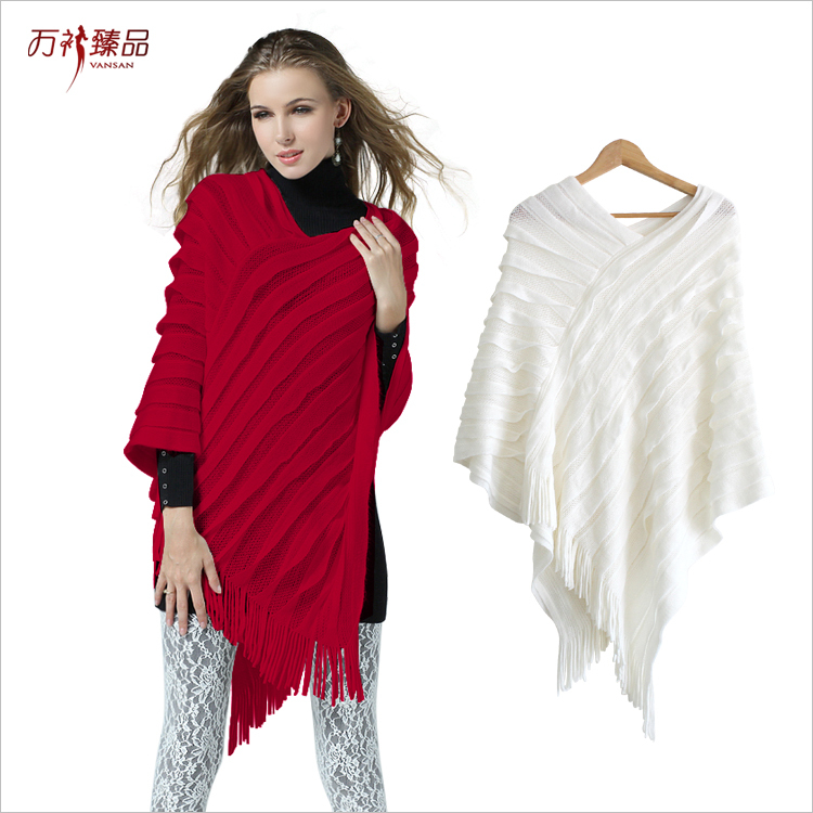 Fashion fashion female all-match wool knitted pullover cloak tassel cape scarf