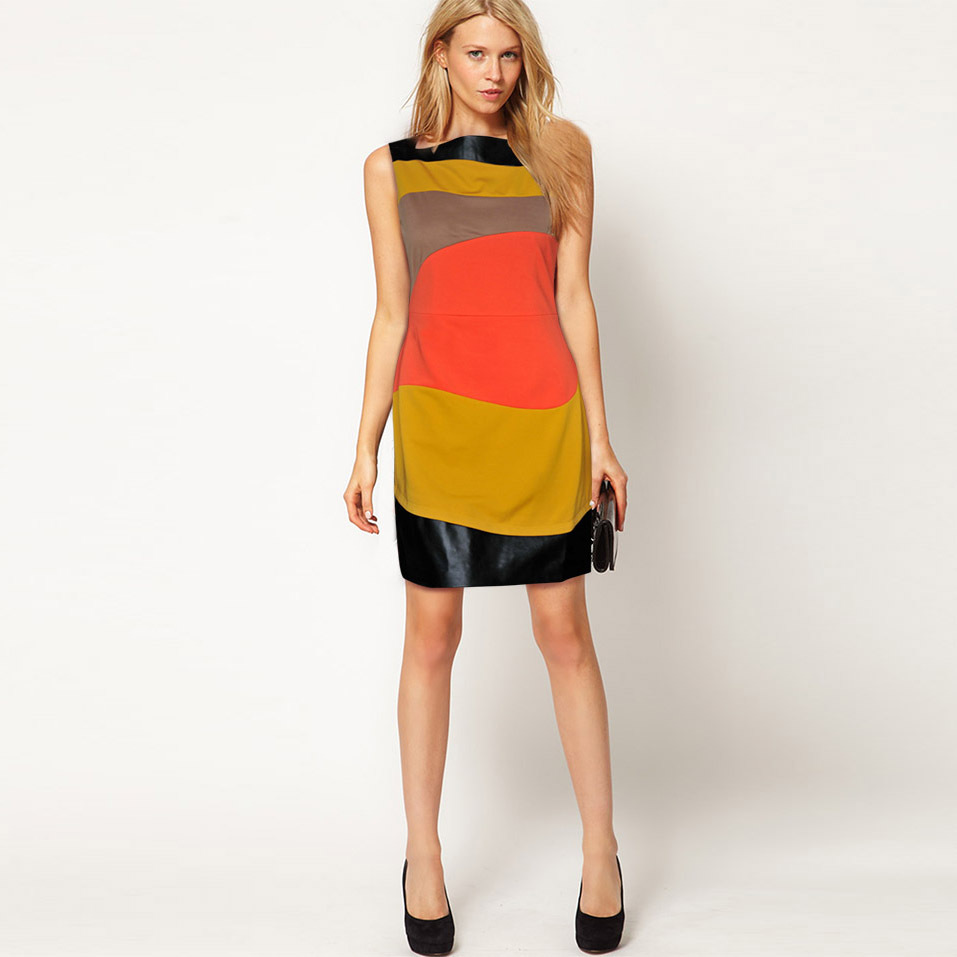 Fashion fashion personality color block decoration leather slim clothing formal dress skirt