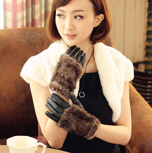 Fashion fashion thermal gloves faux leather gloves autumn and winter gloves female finger gloves