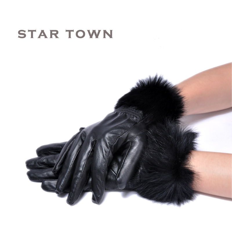 Fashion fashion women's genuine leather gloves sheepskin fox fur gloves