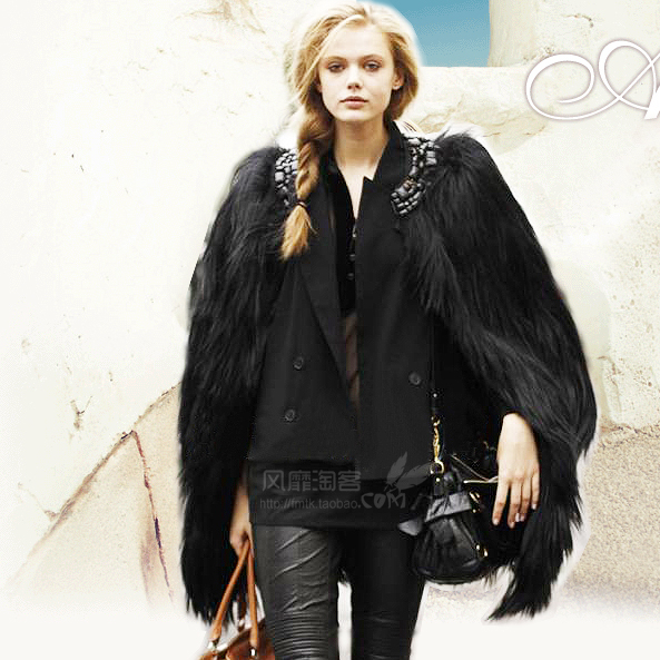 Fashion faux fur overcoat black long coat high quality supreme top free shipping