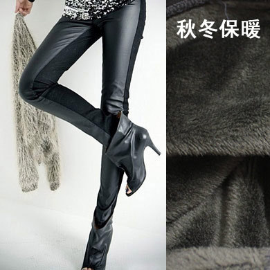 Fashion faux leather after polyester cotton patchwork legging ankle length trousers