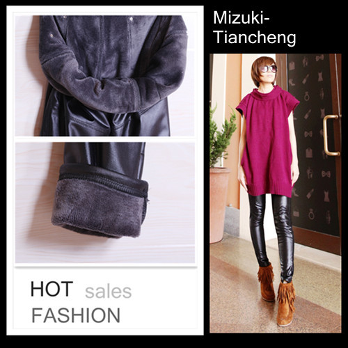 Fashion faux leather fabric double layer velvet bamboo charcoal legging high quality thermal