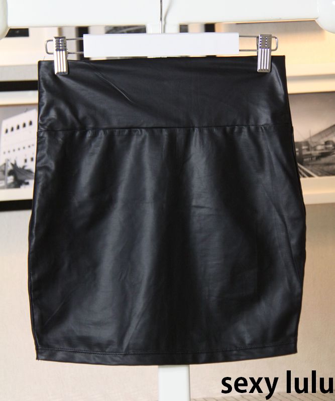 Fashion faux leather fabric slim sexy hip slim mid waist high waist half-length mini short skirt basic