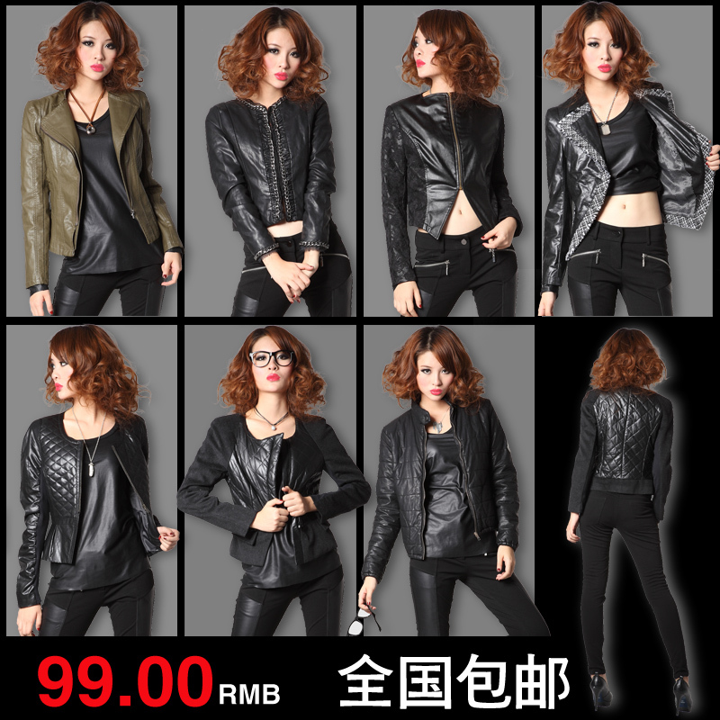 Fashion female fashion slim motorcycle PU clothing short jacket short jacket