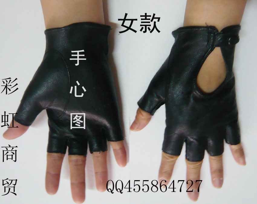 Fashion fireboats non-mainstream hip-hop punk steel pipe genuine leather gloves female