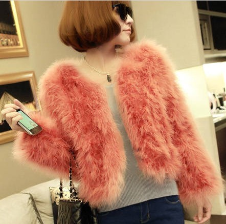 Fashion fluffy 9350 turkey ostrich wool short jacket