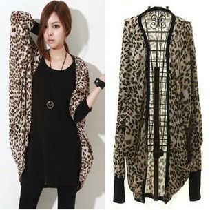 Fashion Full Sleeves Dress Women Long Coat Leopard Blouse Autumn Outwear h204 Free shipping