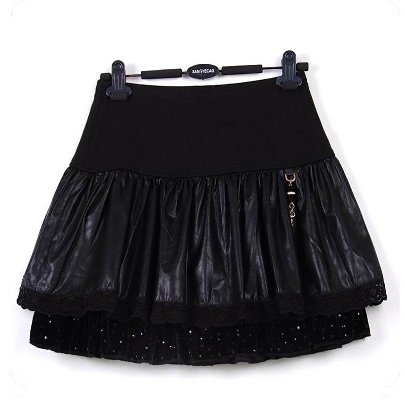 Fashion gentlewomen lace a-line skirt bust skirt short skirt basic skirt spring and autumn leather skirt plus size 98320