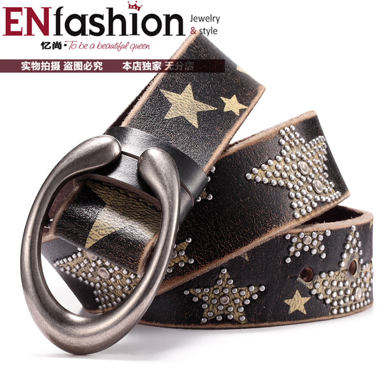 fashion genuine leather belt star rivets stud women belt fashion print belt women leather belt wholesale free shipping