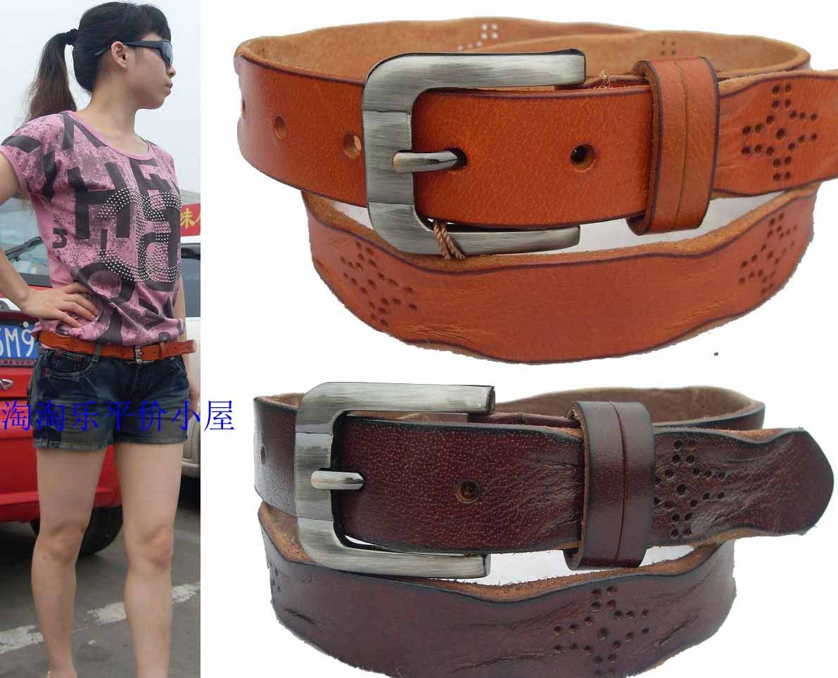 Fashion genuine leather strap belt women's pin buckle genuine leather women's strap black strap