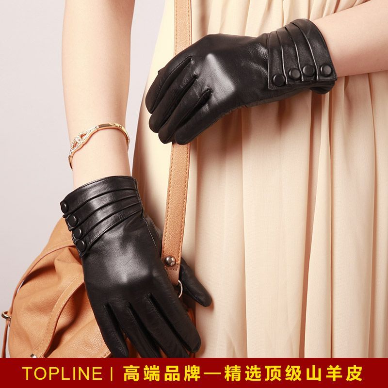 Fashion genuine leather suede gloves female  thermal lengthen hasp short design