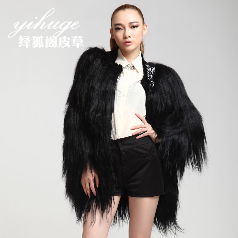 Fashion goat wool medium-long fur coat fur overcoat