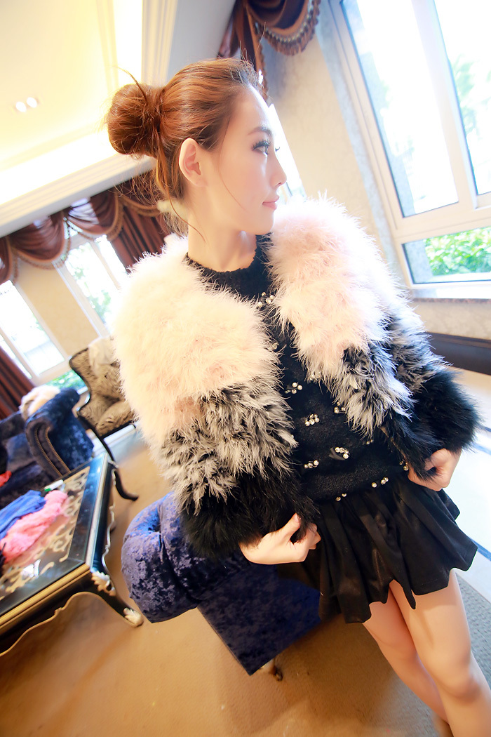 fashion gradient color block decoration ostrich wool fur coat 2012 new arrival 1541