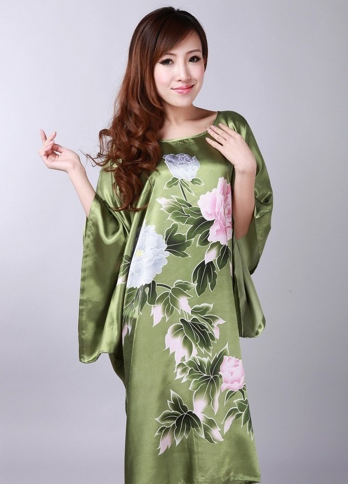 Fashion Green Chinese Women's Silk Rayon Robe Gown Nightwear Yukata One Size Free Shipping S0109