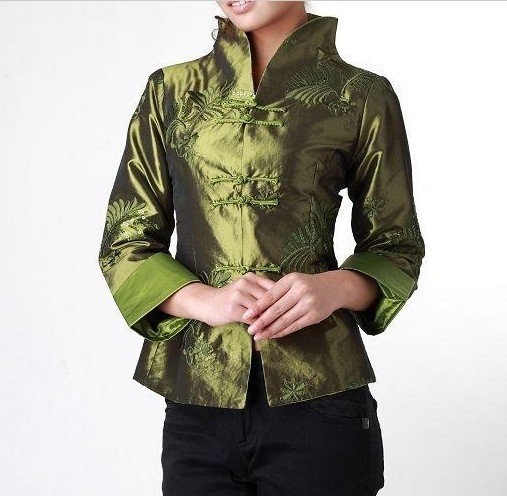 Fashion Green Chinese Women's Silk Satin Jacket Coat Flowers S M L XL XXL XXXL JY031--3