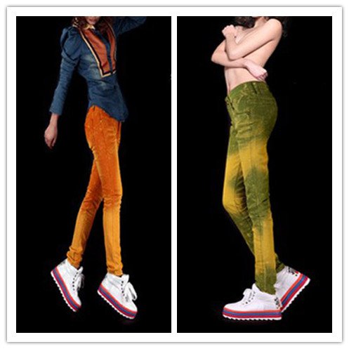 Fashion Green Orange Elastic Lady Jean Slim Good Quality Denim jeans