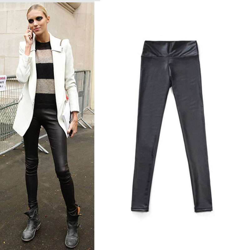 Fashion h high waist matte faux leather pants women's tight black legging casual pants