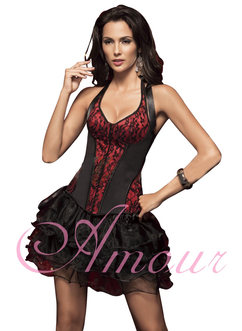 Fashion Halterneck Suede Lace Trims Boned Corset Bustier Burlesque S-XXL Free Shipping @WK1323