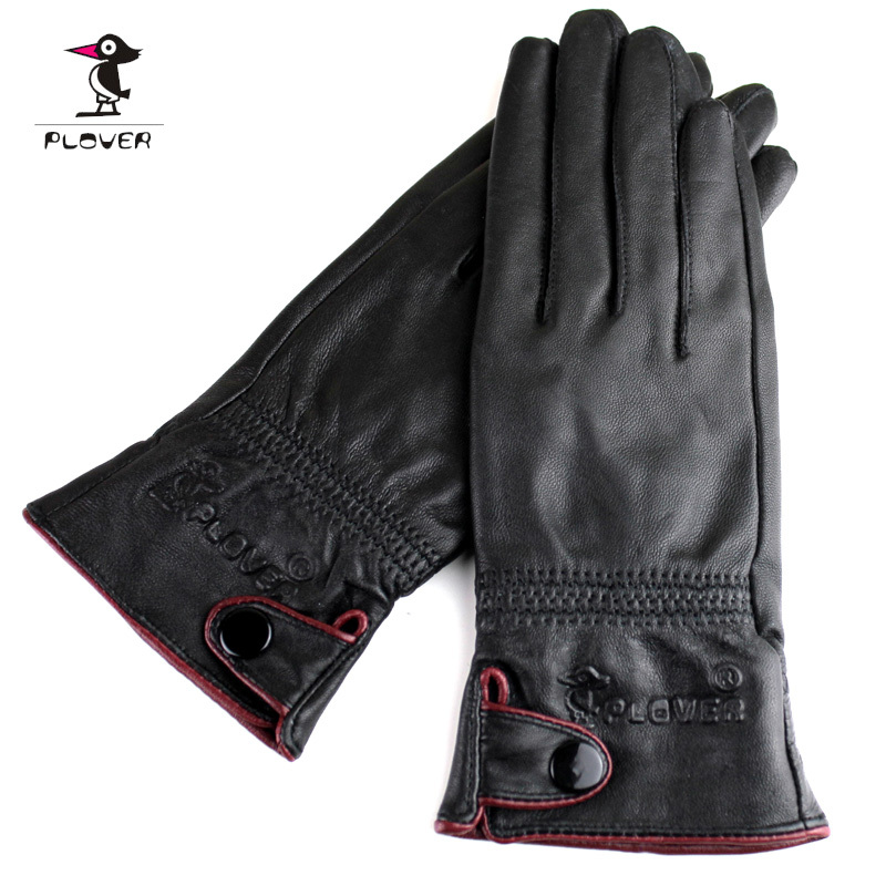 Fashion hasp women's genuine leather gloves sheepskin autumn and winter single leather gloves thin