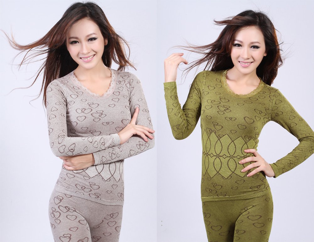 Fashion Hear-shape Pattern Women's WInter Thin Style Breathing Modal Body Massage Slimming Suit,Free Shiping