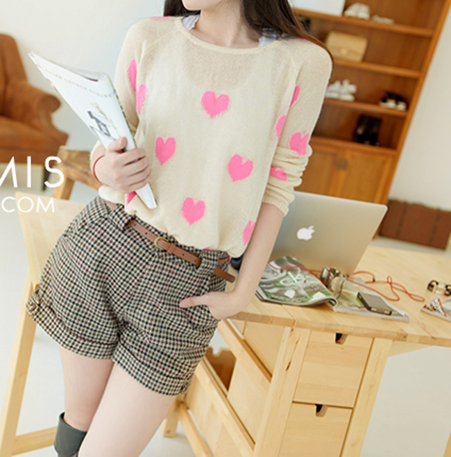 Fashion heart love loose sweater pullover female topshop