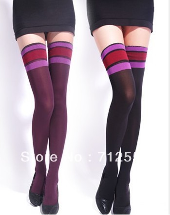 Fashion High Quality Female Striped Stockings Rib Stripe Prevent Hook Silk Stockings 120D High Stocking Spring Autumn Socks