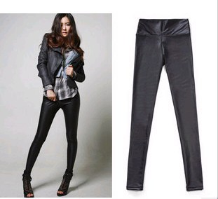 Fashion high waist matte h faux leather pants spring and autumn women's tight legging black casual pants