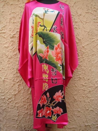 Fashion Hot Pink Chinese Women's Silk Rayon Robe Gown Nightgown Yukata One Size Free Shipping S4012