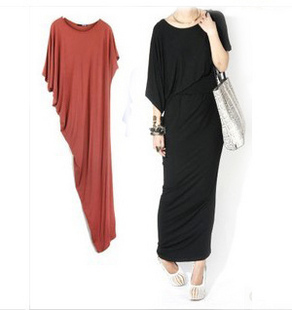 Fashion irregular batwing sleeve one-piece dress with belt