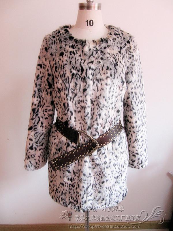 Fashion jacquard leopard print faux fur collarless female overcoat