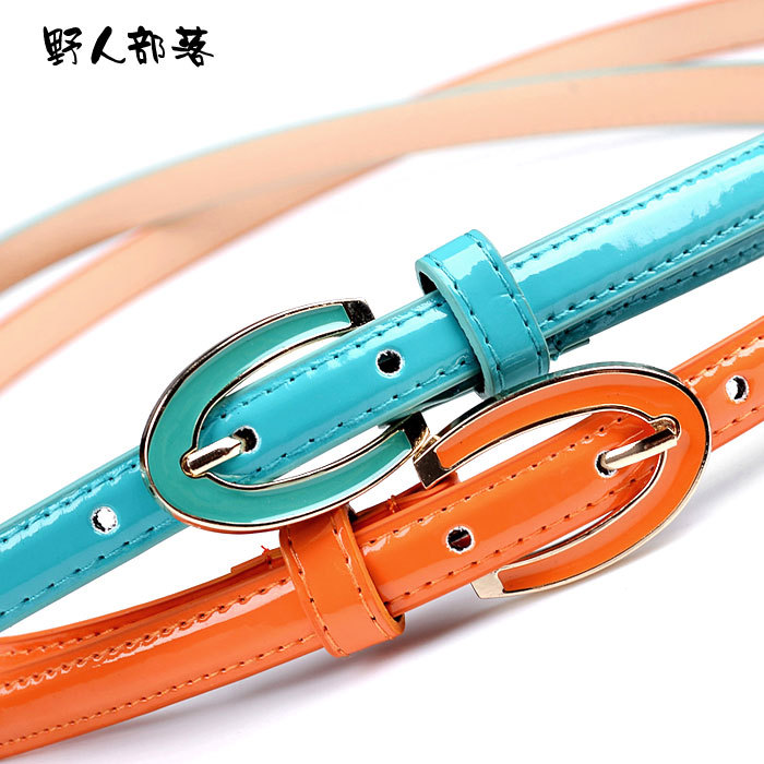 Fashion japanned leather candy color strap tieclasps women's belt strap 6308