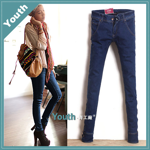 Fashion jeans low-waist slim pencil pants personalized cuff zipper trousers