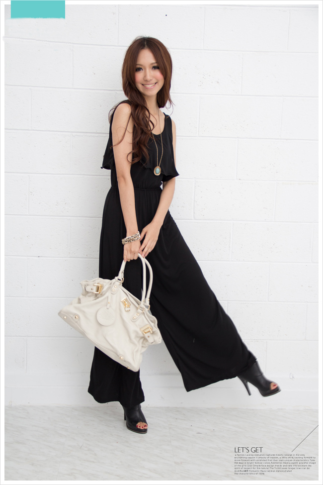 Fashion Jumpsuit Fashion Women Ladies Black Flounce Round Collar Summer Cotton Jumpsuit Free Shipping