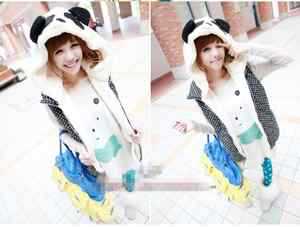 Fashion Juniors Cute Cap Panda Ears Vest Hooded Zipper Sweater Coat Jacket GGL