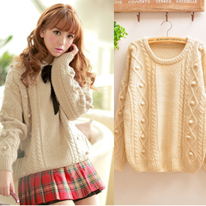 Fashion Korean style  Elegant sweet gilr women college wind ball sweater pullover Outerwear coat knitted sweater